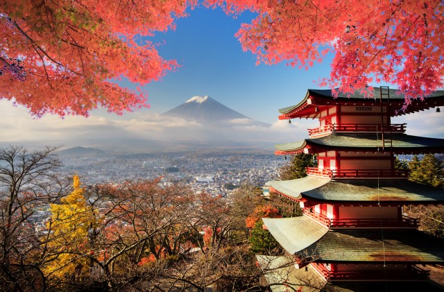 Mt. Fuji with fall colors in Japan